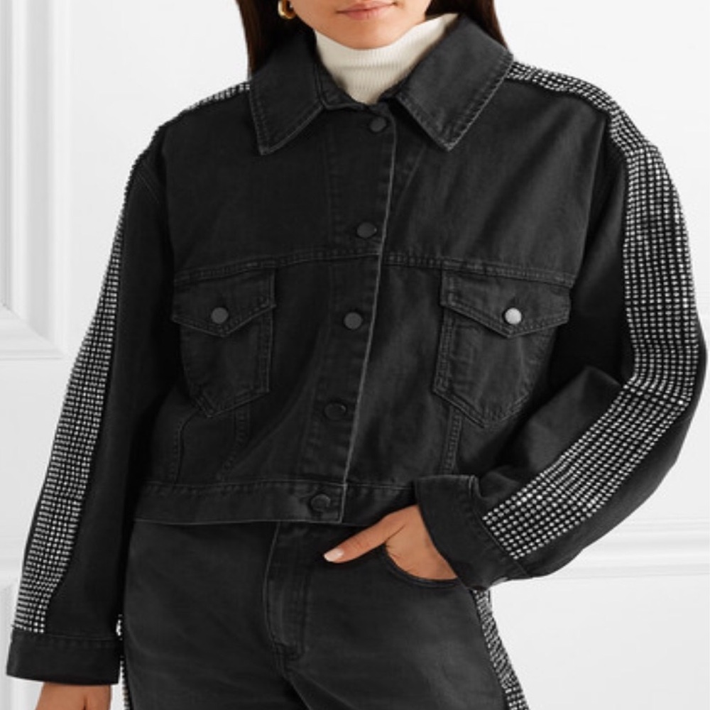 NWT Christopher Kane 44 Cropped Crysta Glass l-embellished Denim Jacket Bling